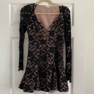Luxxel black lace long sleeve mini dress